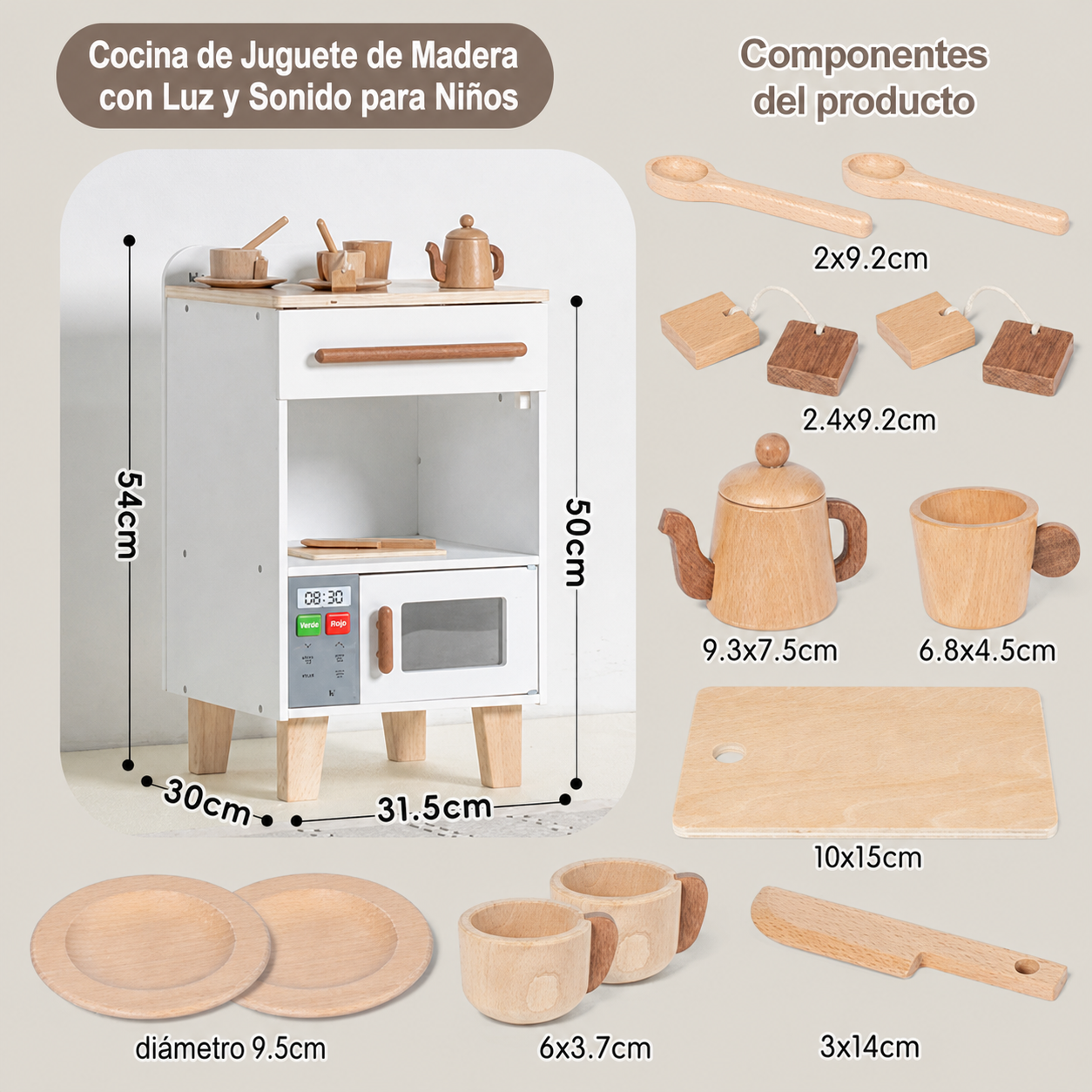 Cocina de Juguete de Madera con Luz y Sonido para Niños