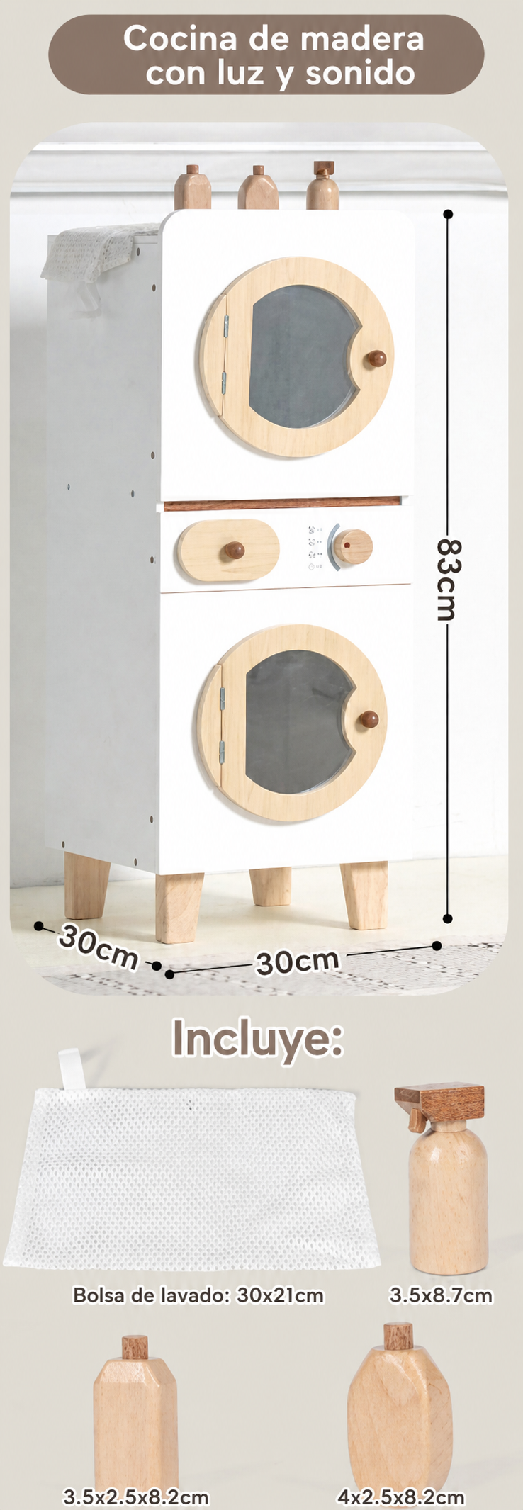 Cocina de Juguete de Madera con Luz y Sonido para Niños