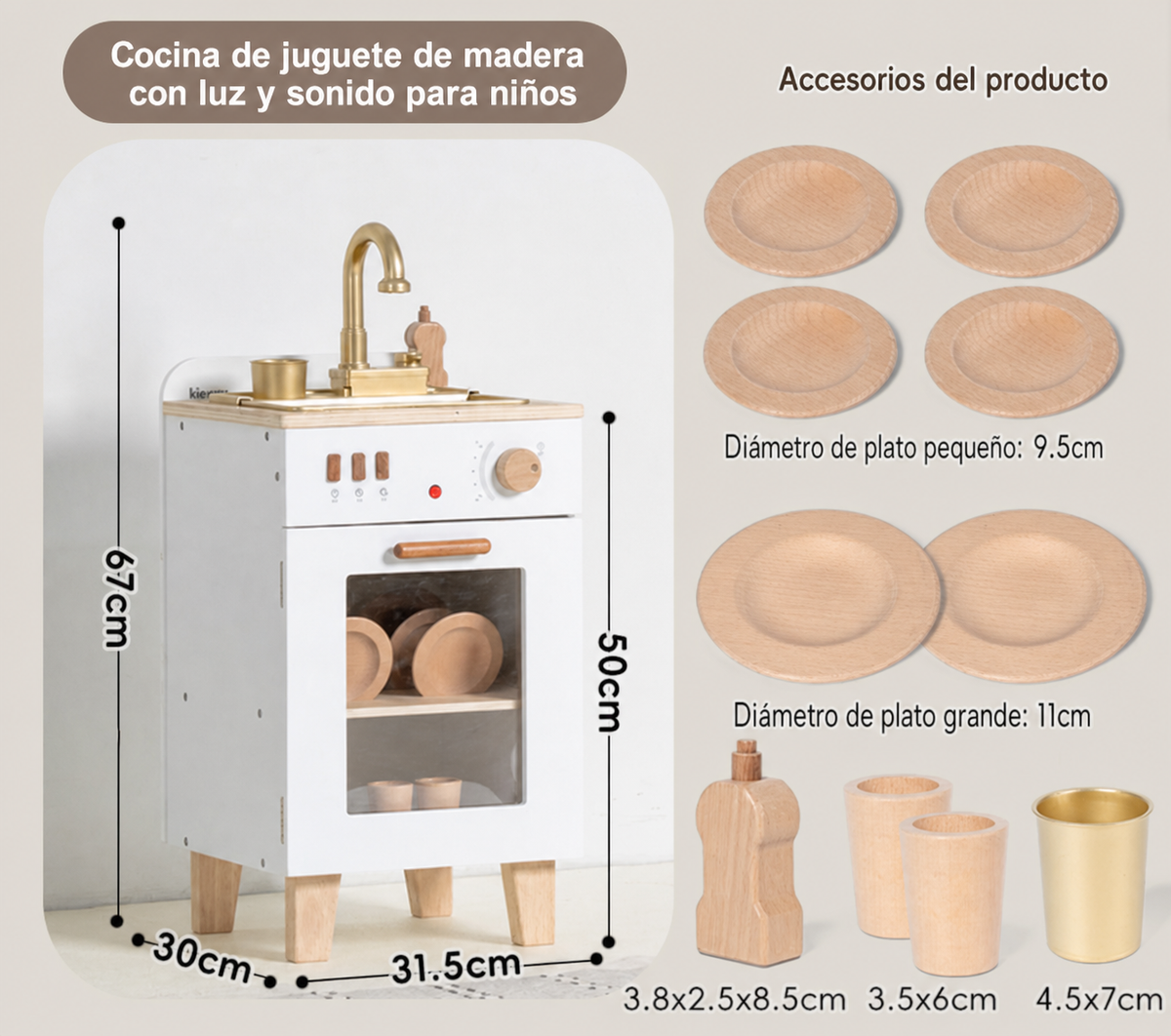 Cocina de Juguete de Madera con Luz y Sonido para Niños