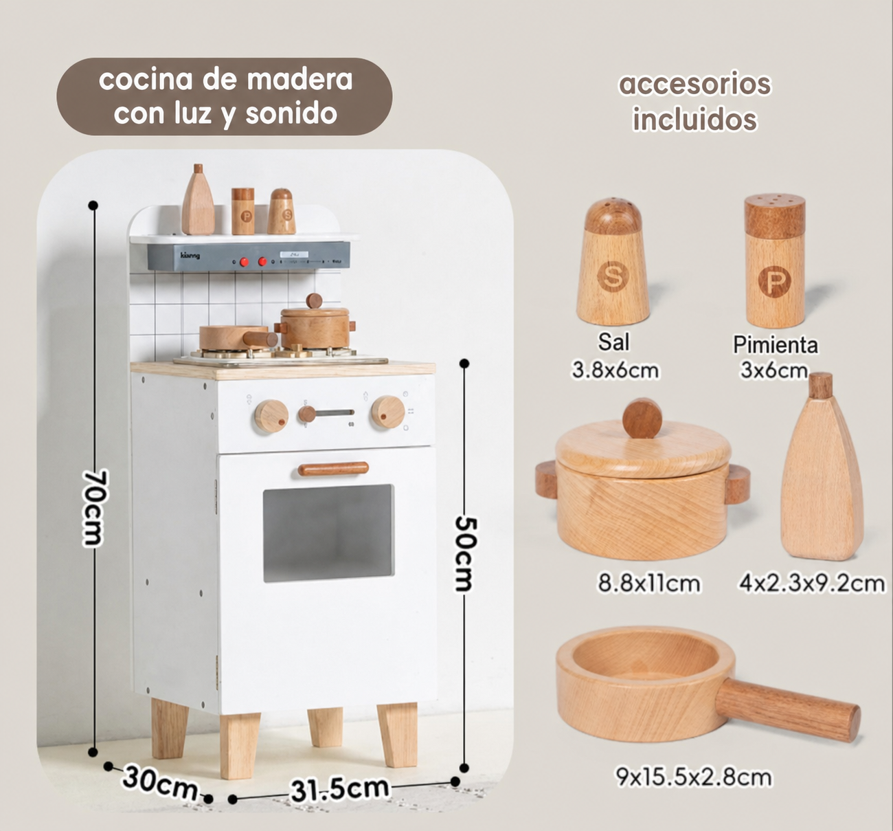 Cocina de Juguete de Madera con Luz y Sonido para Niños