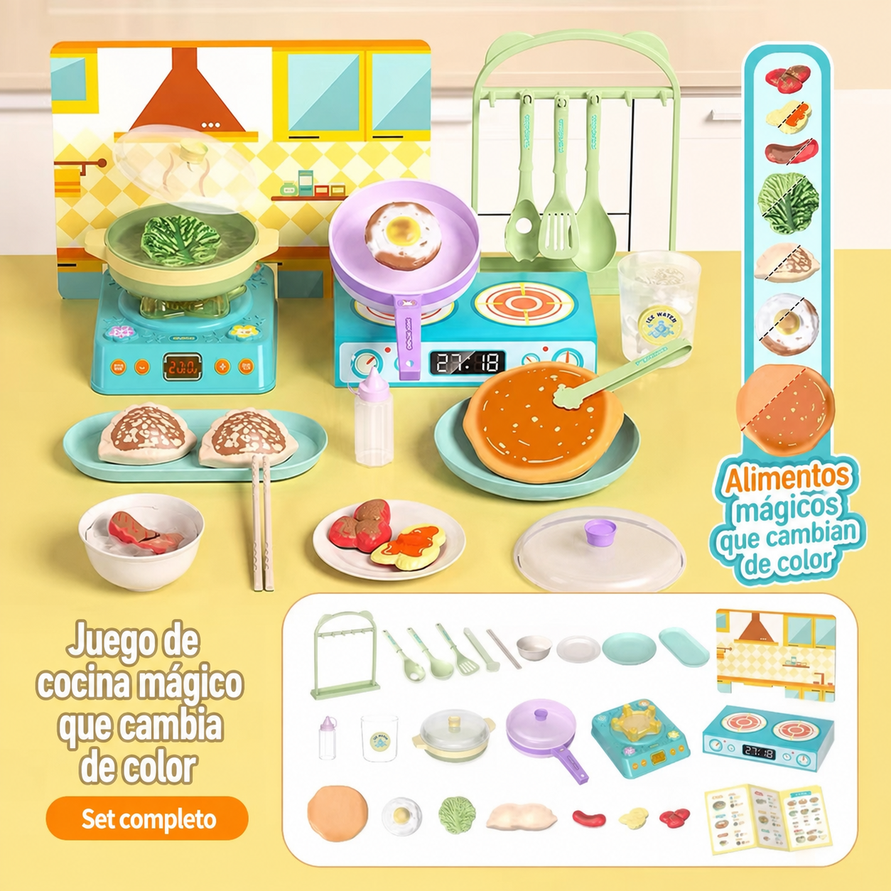 Juego de Cocina Mágico que Cambia de Color para Niños
