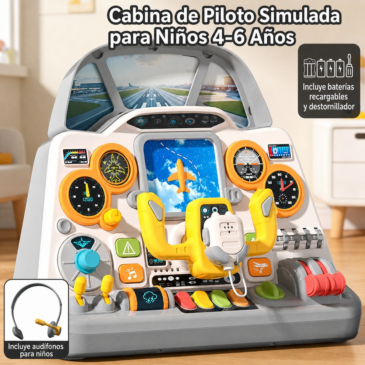 Cabina de Piloto Simulada para Niños 4-6 Años
