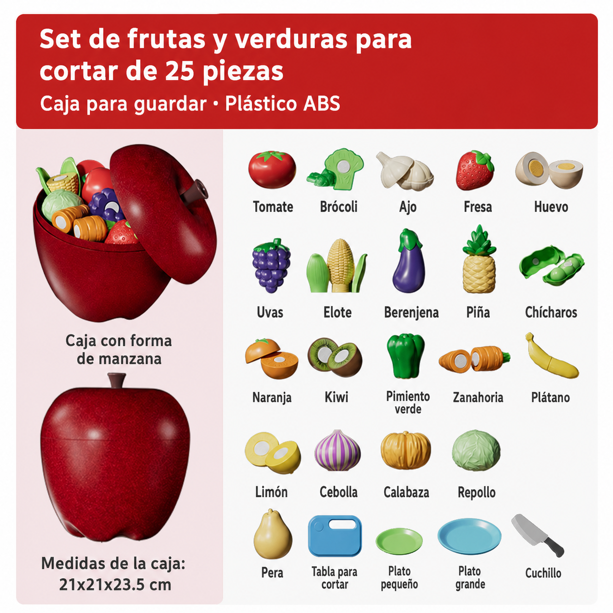 Juguete de cortar frutas y verduras para niños 3-6 años - 7