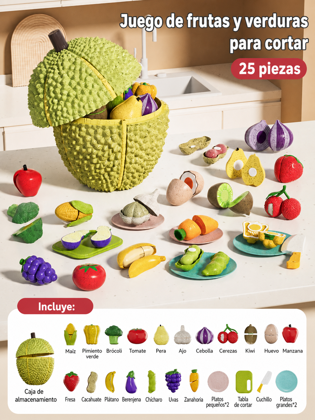 Juguete de cortar frutas y verduras para niños 3-6 años - 8