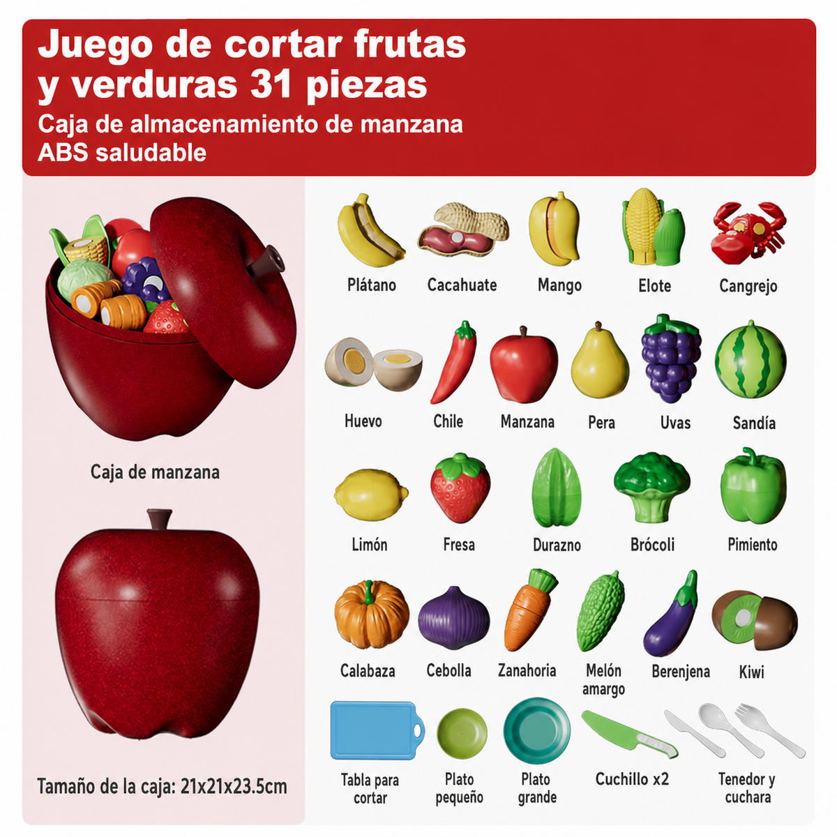 Juguete de cortar frutas y verduras para niños 3-6 años