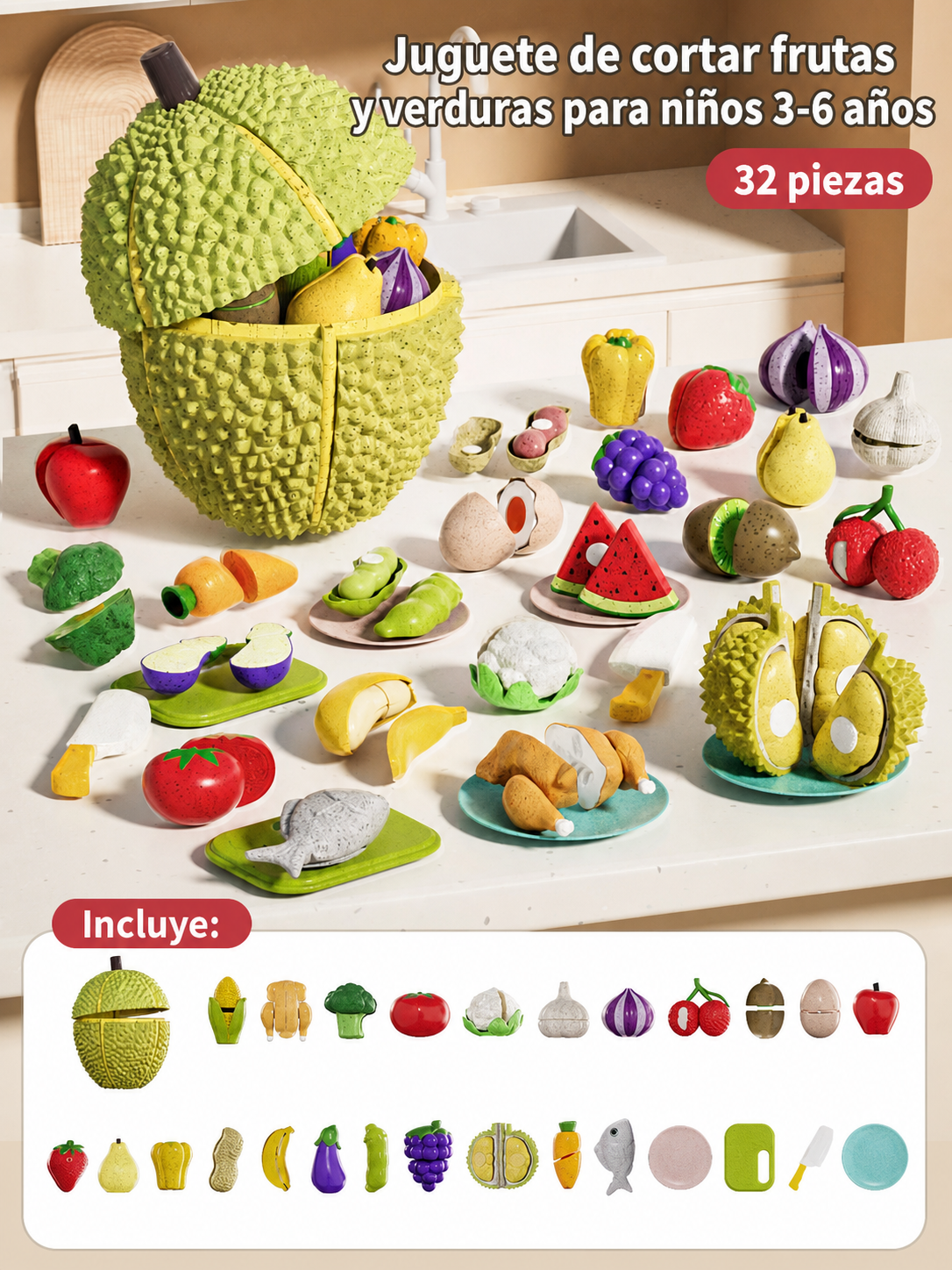 Juguete de cortar frutas y verduras para niños 3-6 años