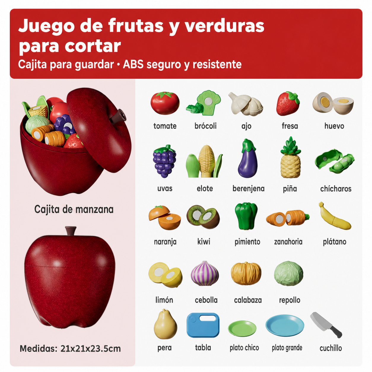 Juguete de cortar frutas y verduras para niños 3-6 años