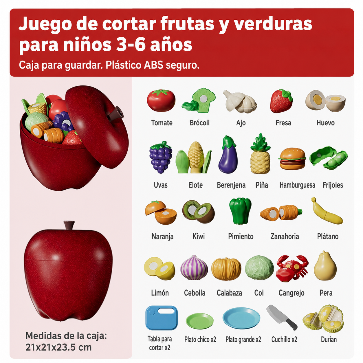 Juguete de cortar frutas y verduras para niños 3-6 años