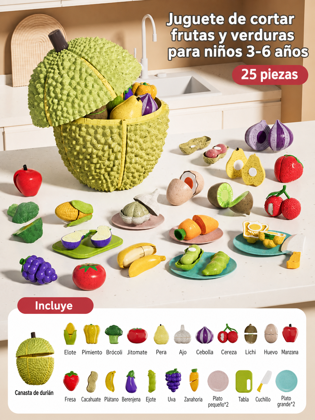 Juguete de cortar frutas y verduras para niños 3-6 años