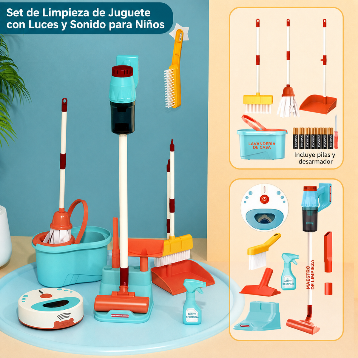 Set de Limpieza de Juguete con Luces y Sonido para Niños - 6