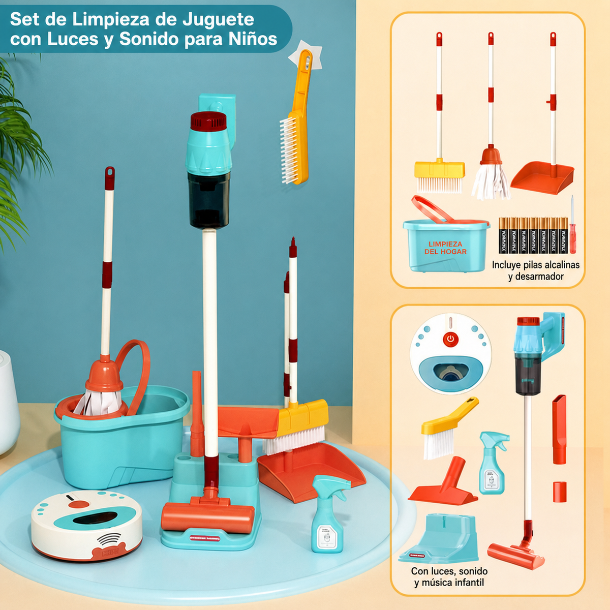 Set de Limpieza de Juguete con Luces y Sonido para Niños