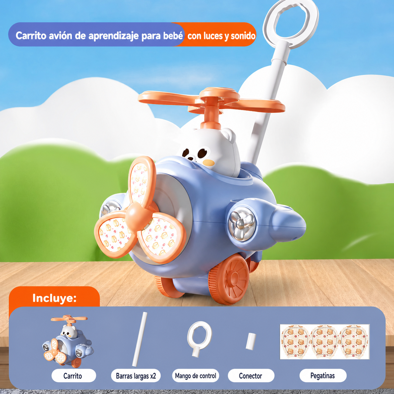 Carrito Avión de Aprendizaje para Bebé con Luces y Sonido