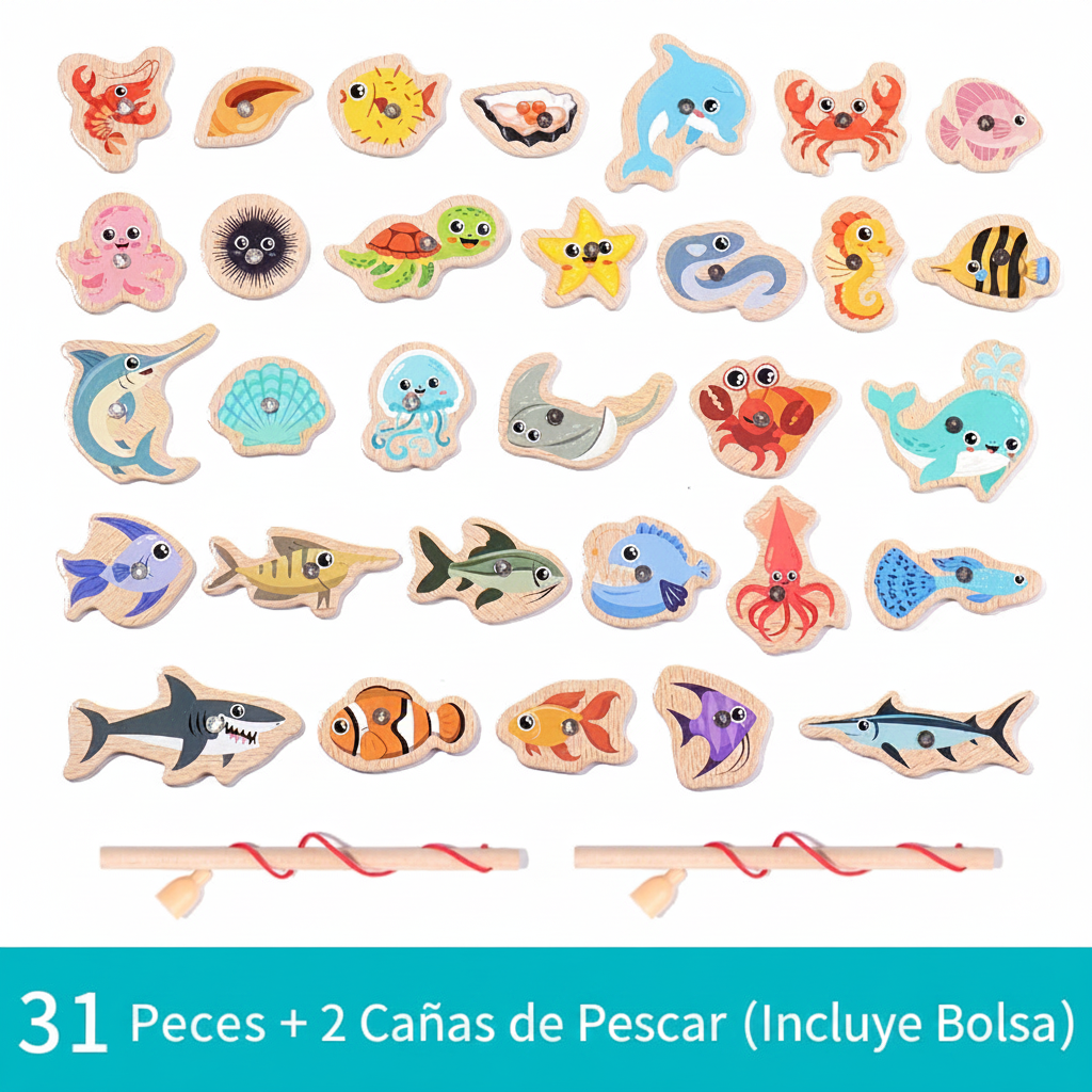 Juego de Pesca Magnético de Madera para Niños - 7