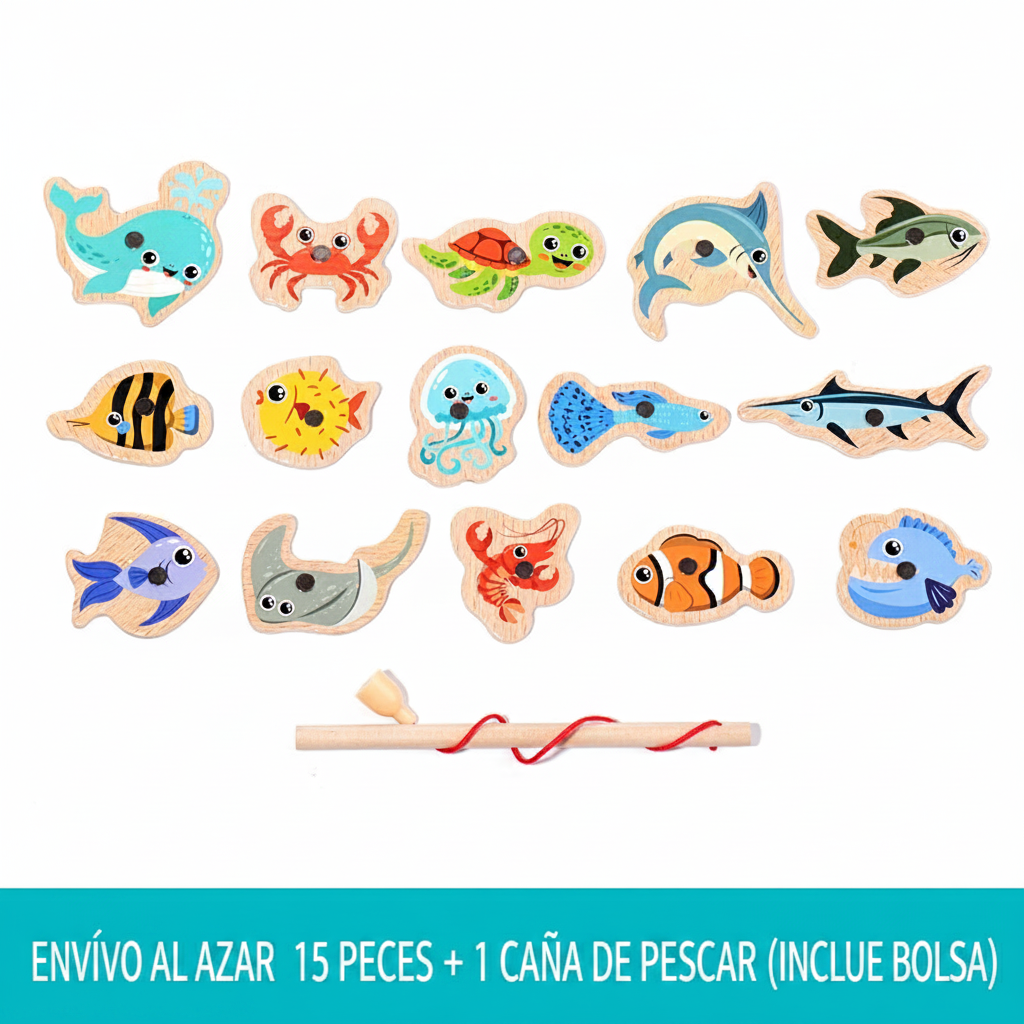 Juego de Pesca Magnético de Madera para Niños - 9
