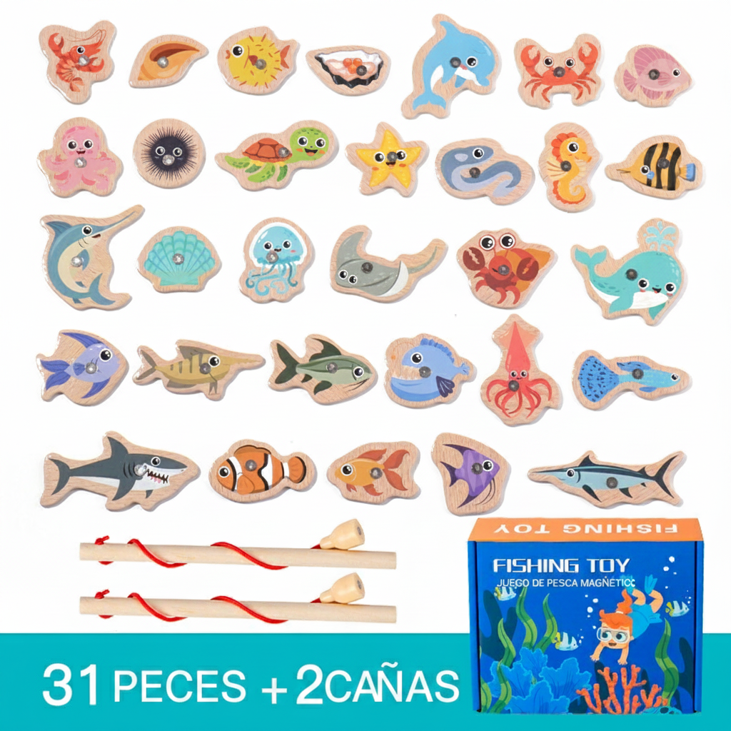 Juego de Pesca Magnético de Madera para Niños - 10