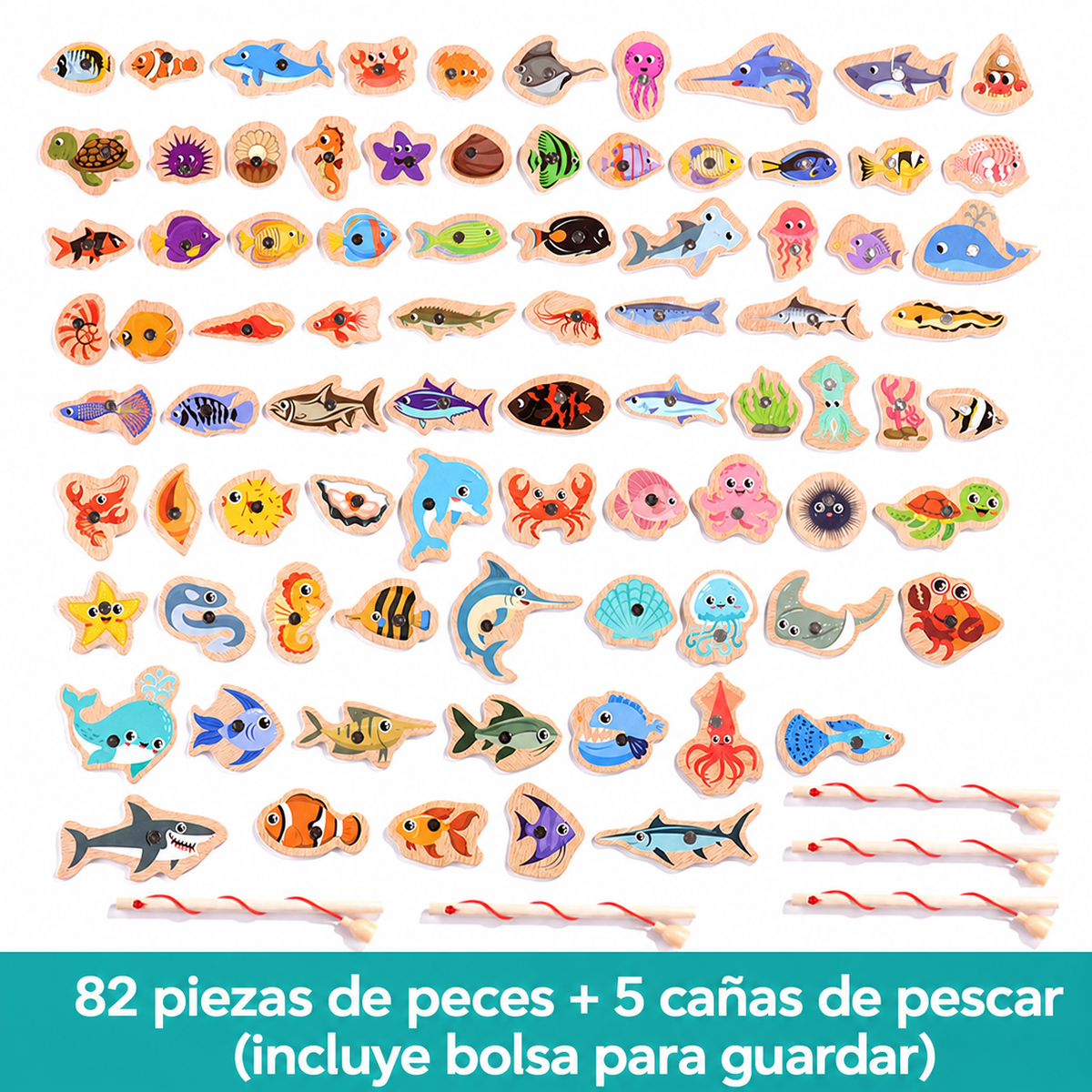 Juego de Pesca Magnético de Madera para Niños