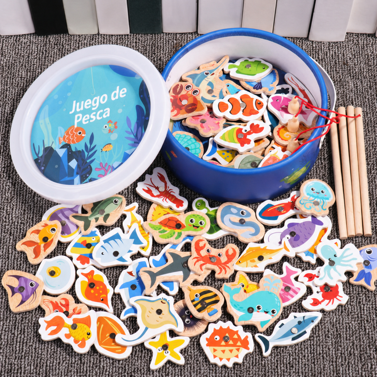 Juego de Pesca Magnético de Madera para Niños