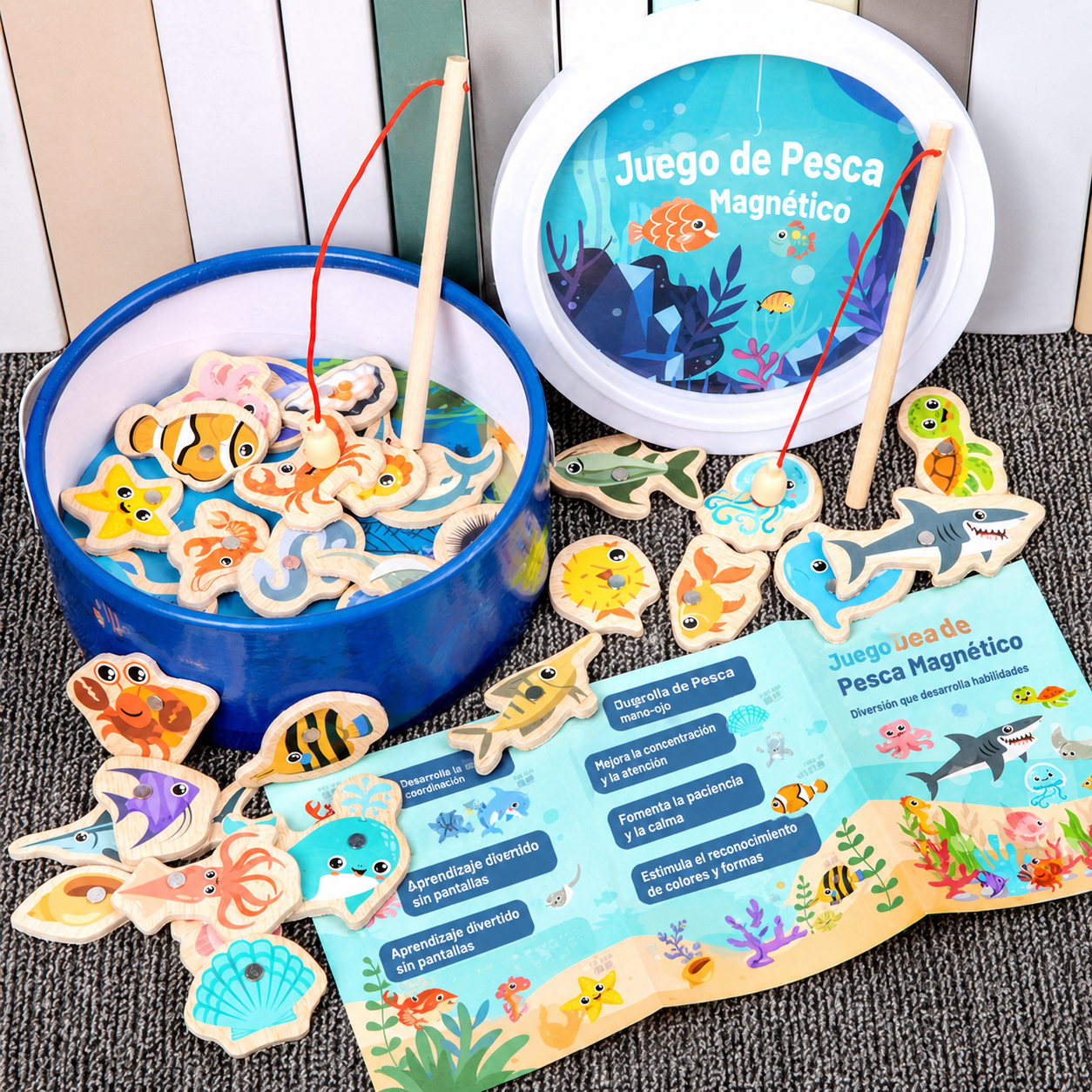 Juego de Pesca Magnético de Madera para Niños