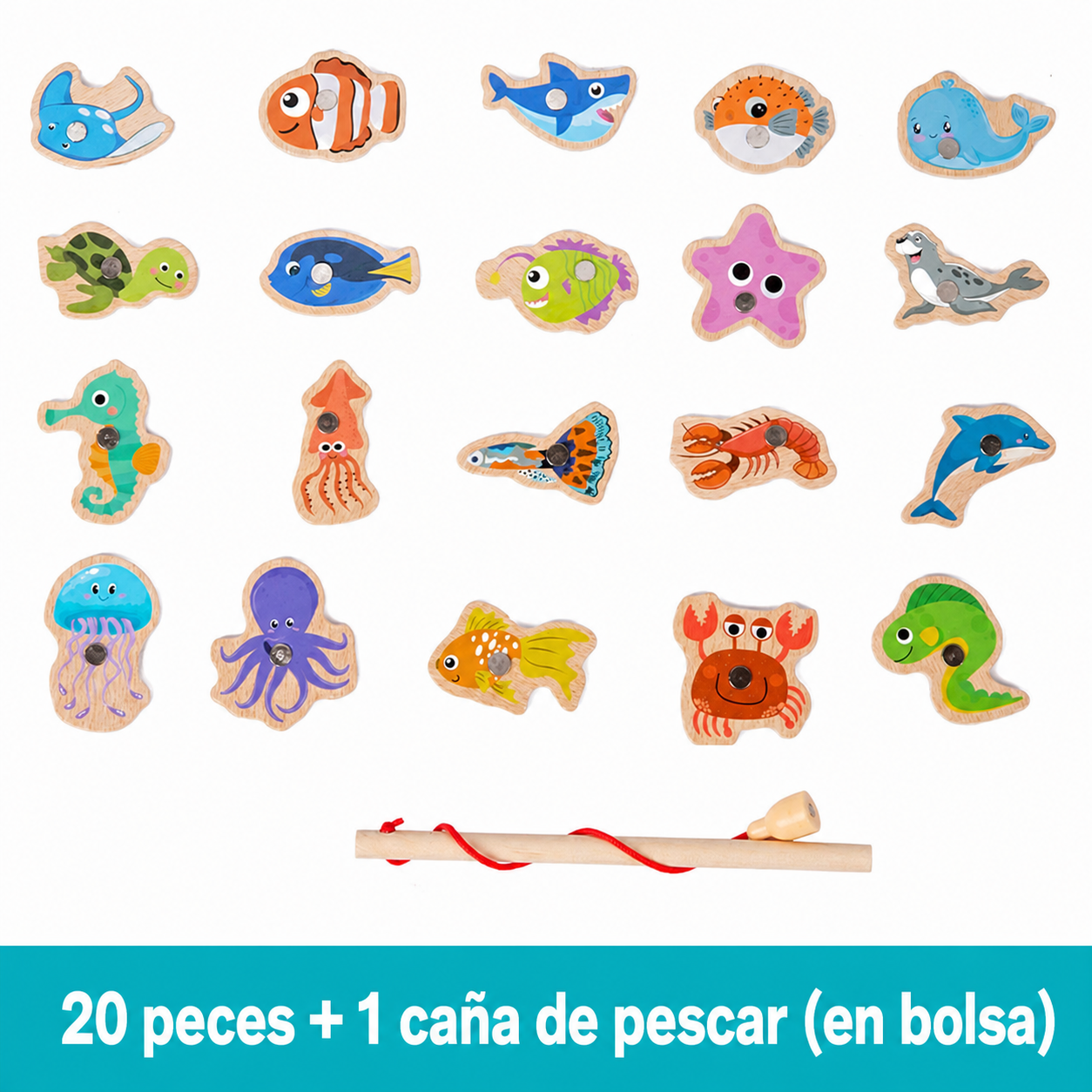 Juego de Pesca Magnético de Madera para Niños