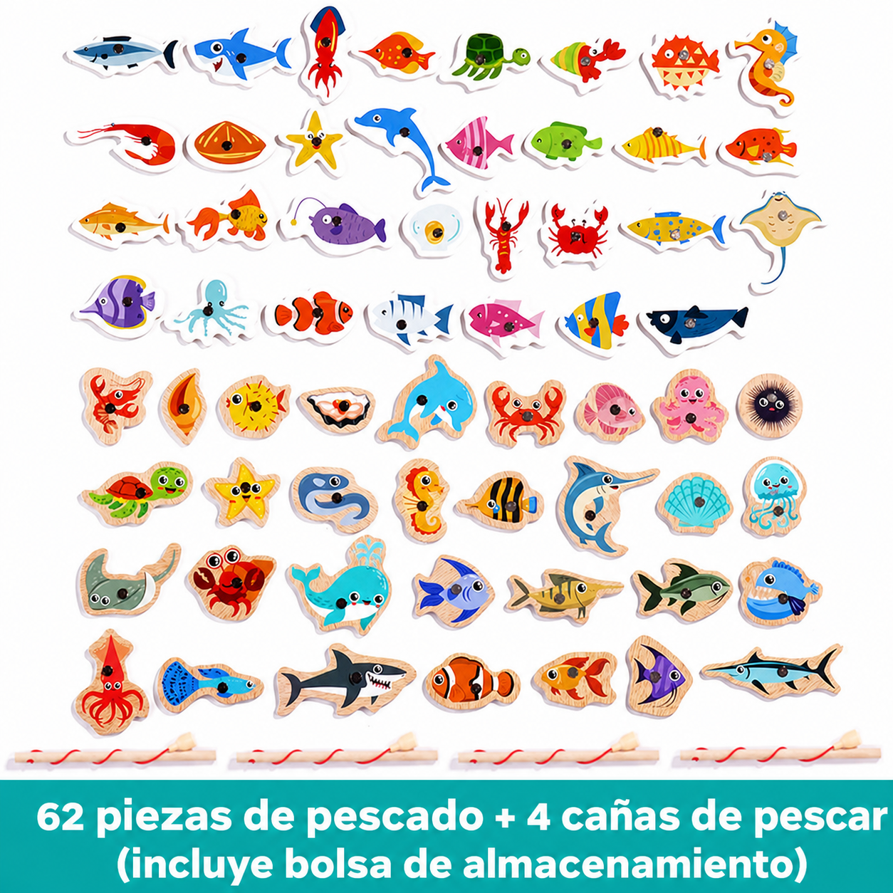 Juego de Pesca Magnético de Madera para Niños
