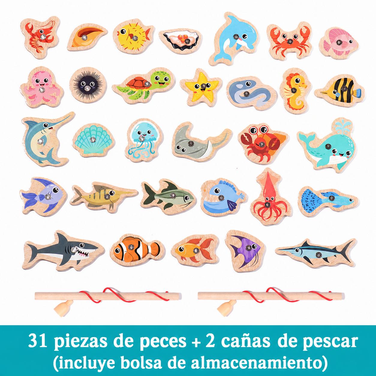 Juego de Pesca Magnético de Madera para Niños