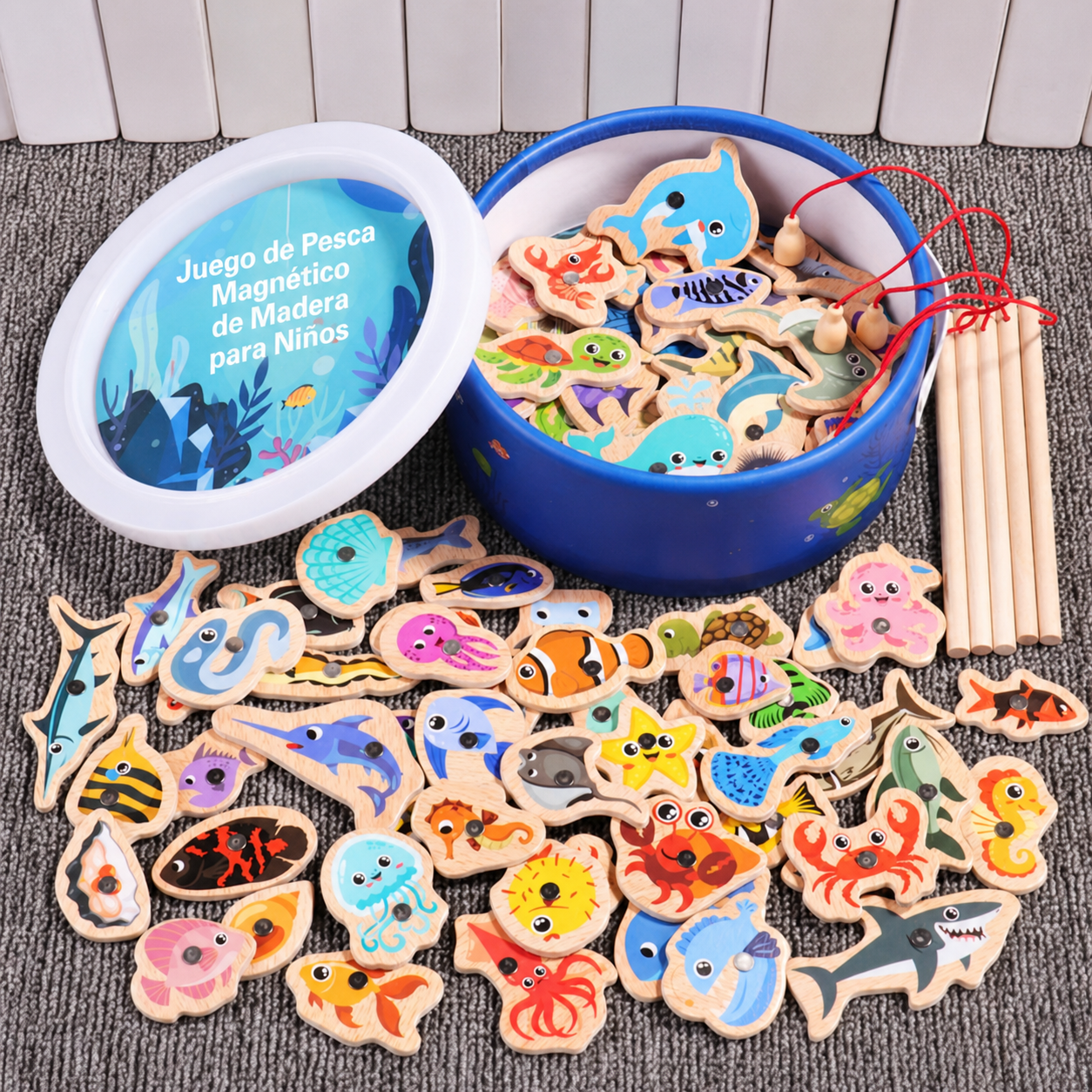 Juego de Pesca Magnético de Madera para Niños