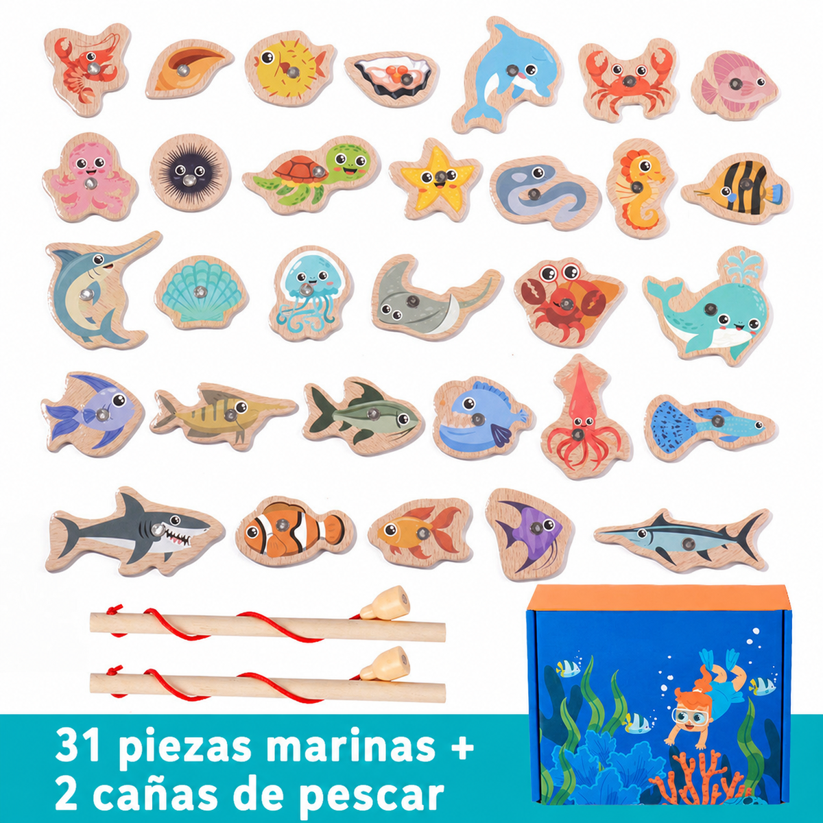 Juego de Pesca Magnético de Madera para Niños
