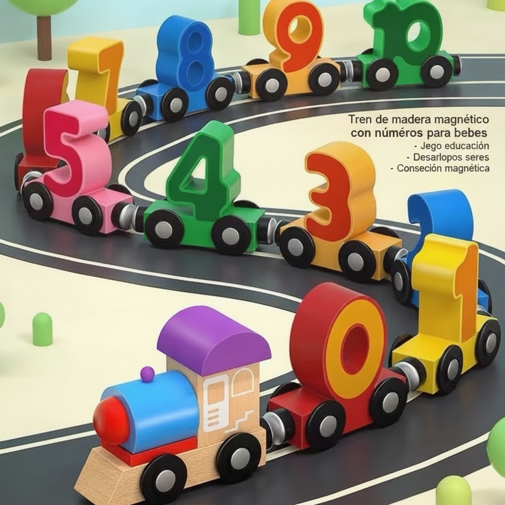Tren de madera magnético con números para bebés - 1