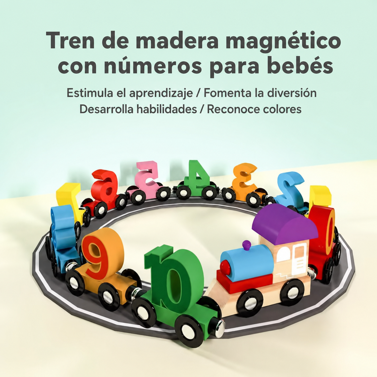 Tren de madera magnético con números para bebés - 2
