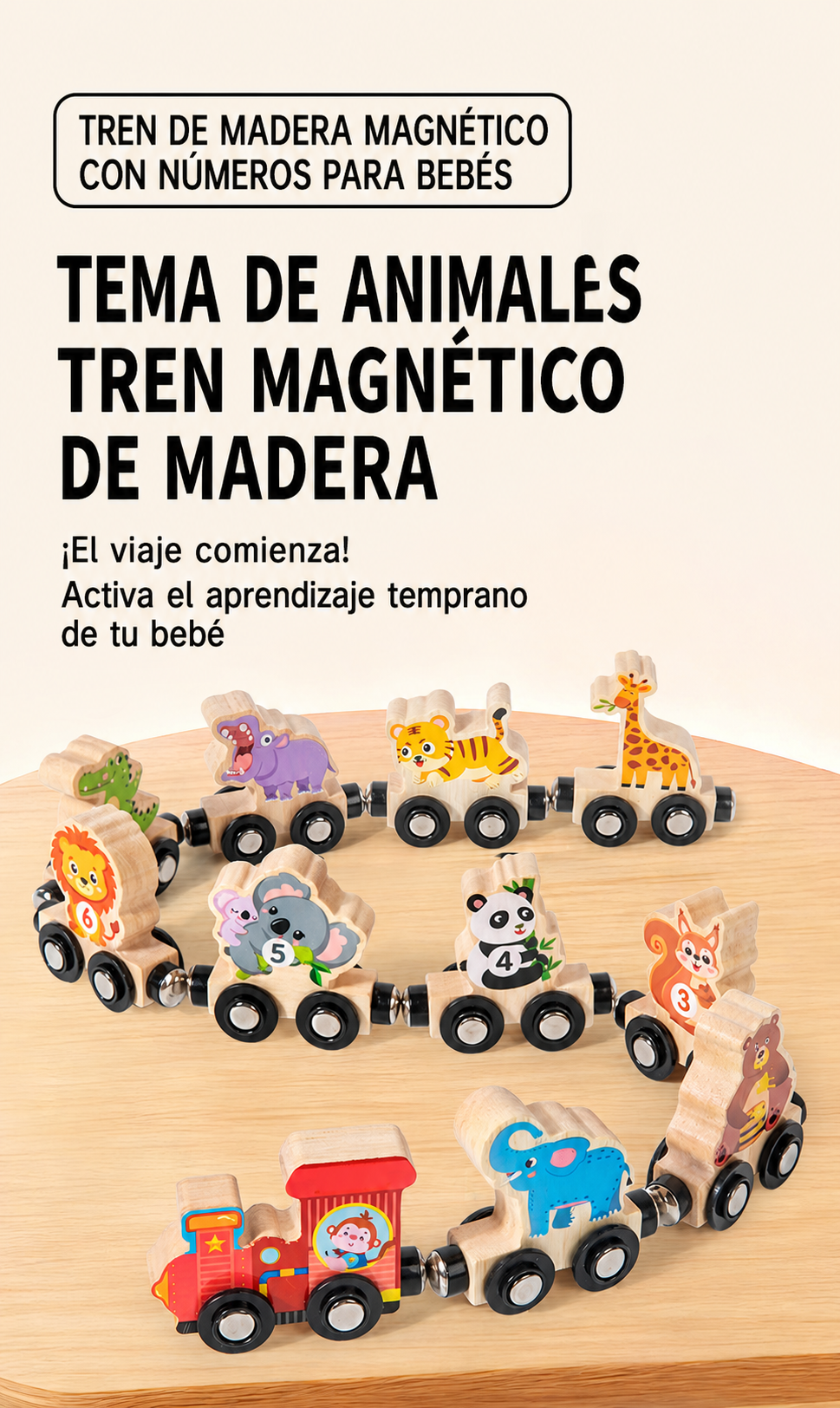 Tren de madera magnético con números para bebés - 10