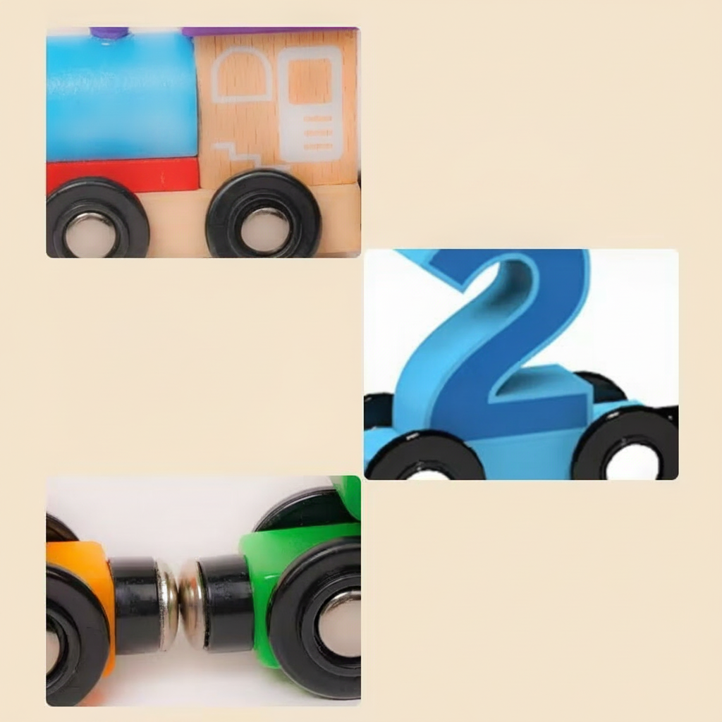 Tren de madera magnético con números para bebés - 4