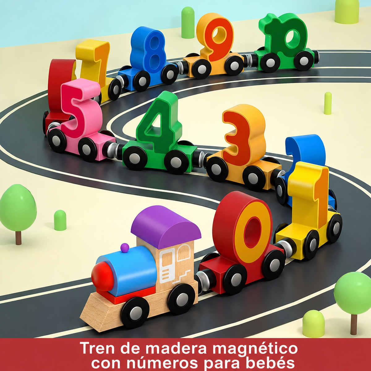 Tren de madera magnético con números para bebés