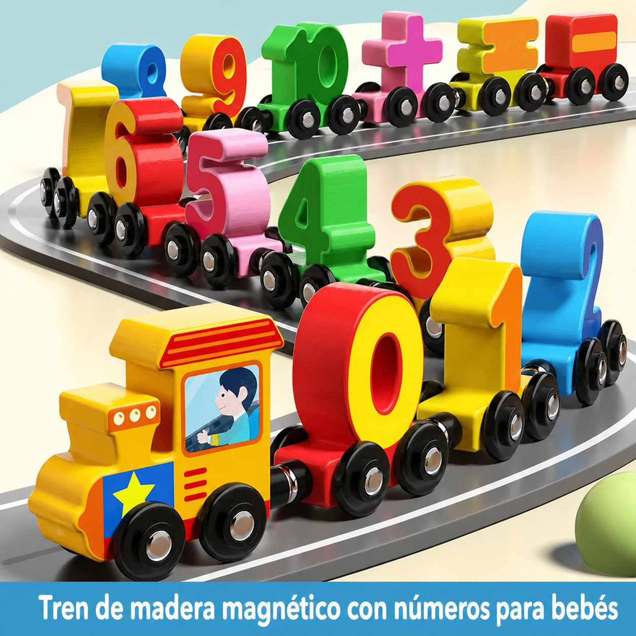 Tren de madera magnético con números para bebés