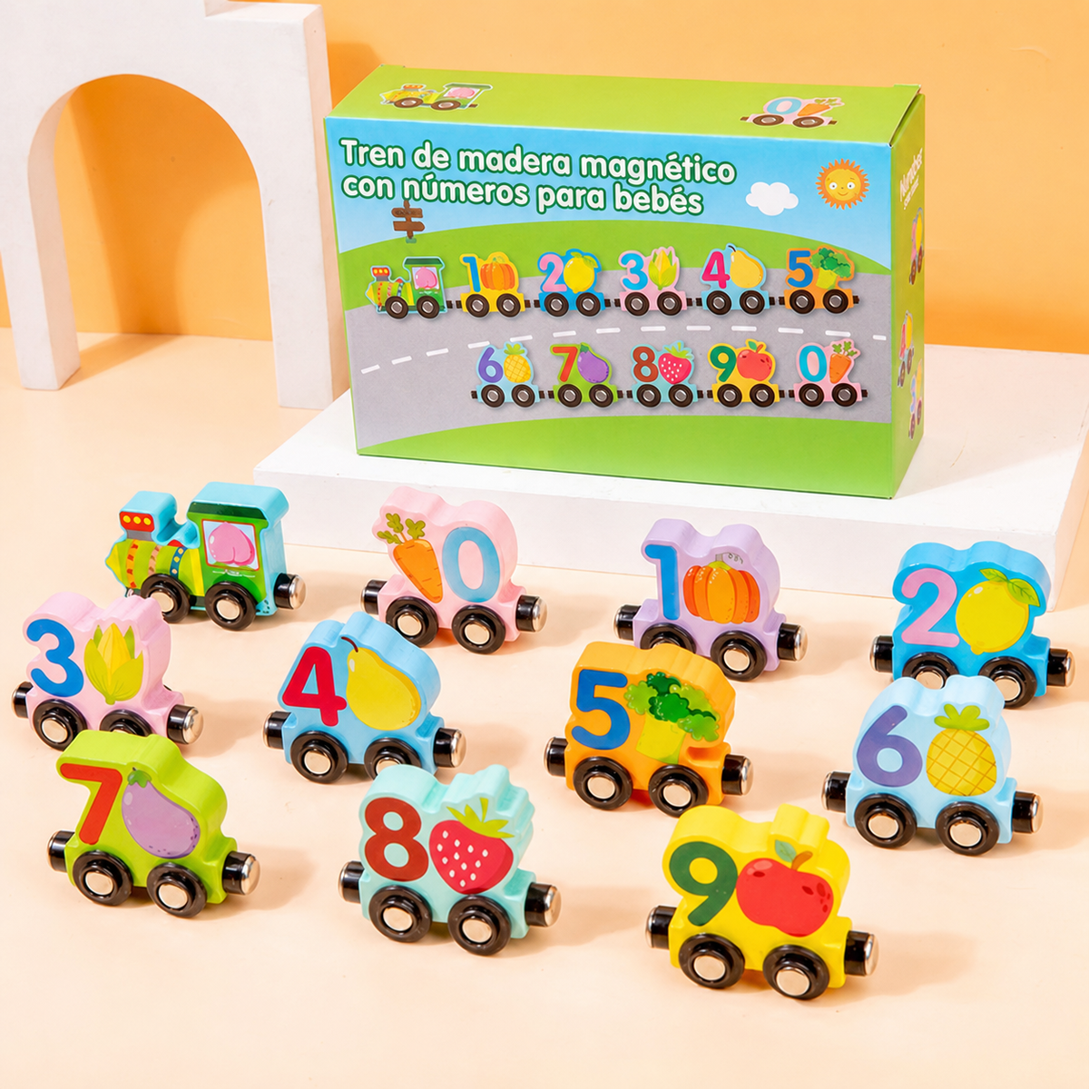 Tren de madera magnético con números para bebés