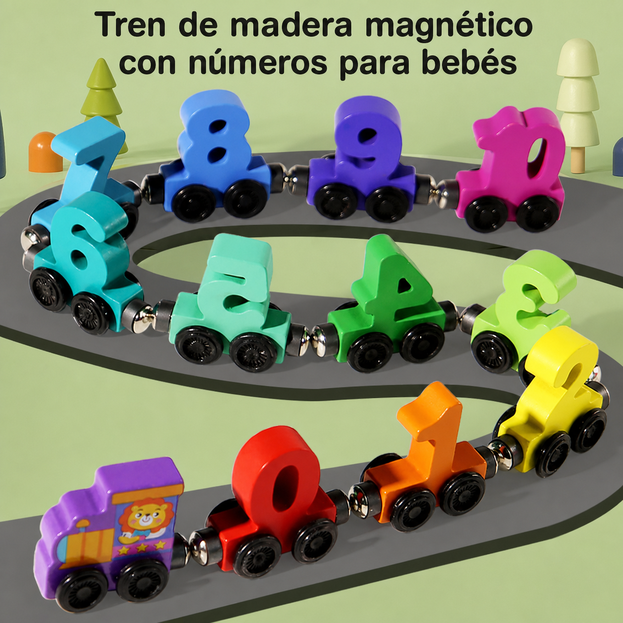 Tren de madera magnético con números para bebés