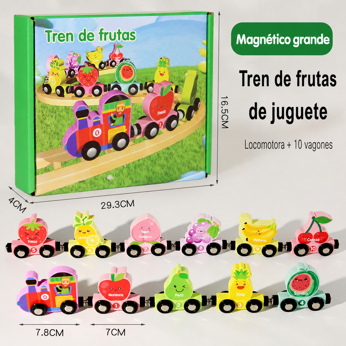 Tren de madera magnético con números para bebés