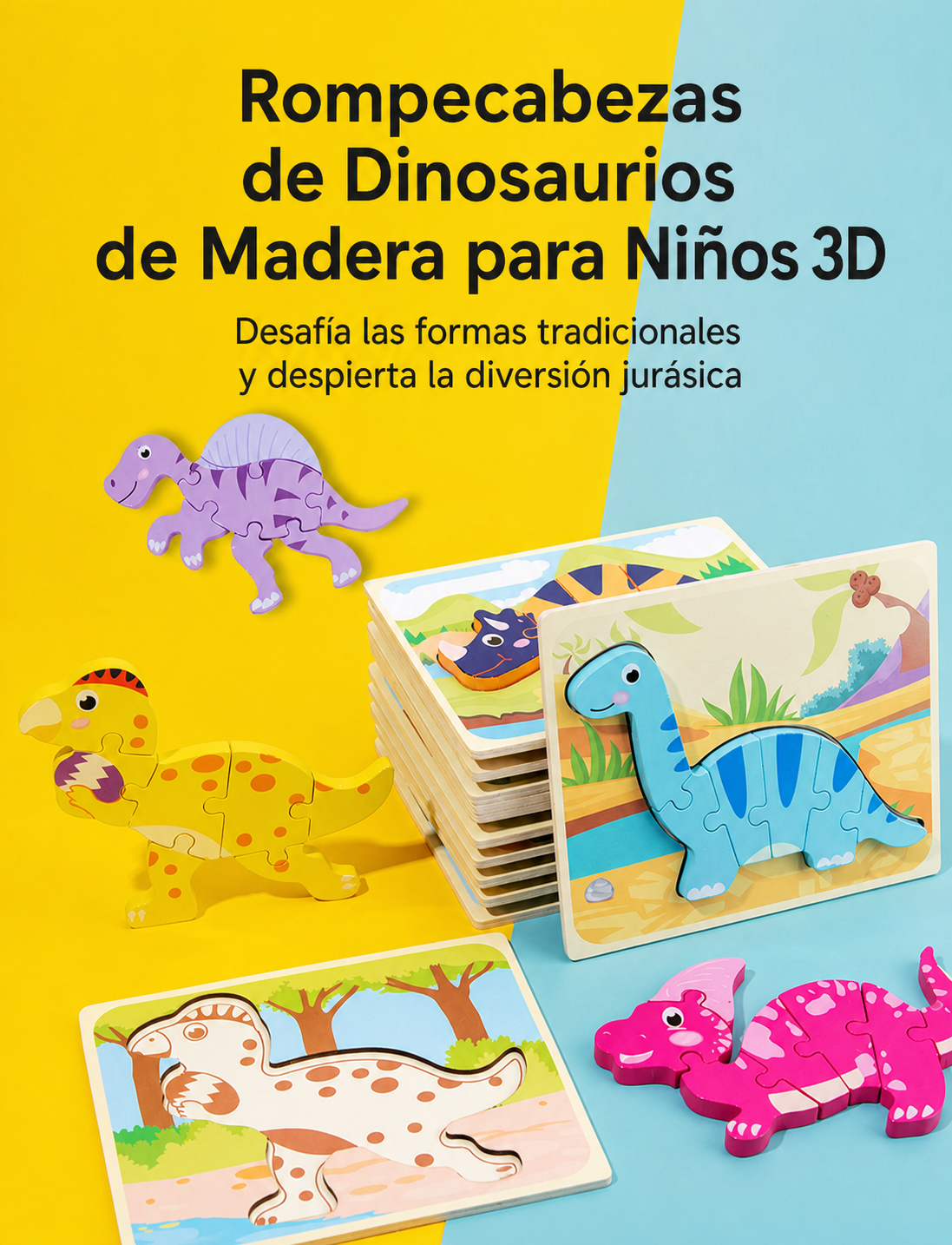 Rompecabezas de Dinosaurios de Madera para Niños 3D - 1
