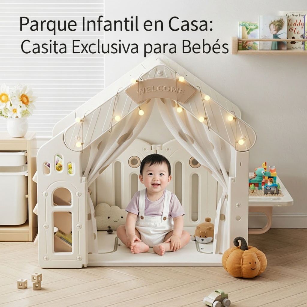 Casita de juegos infantil con mesa de bloques y estante - 2