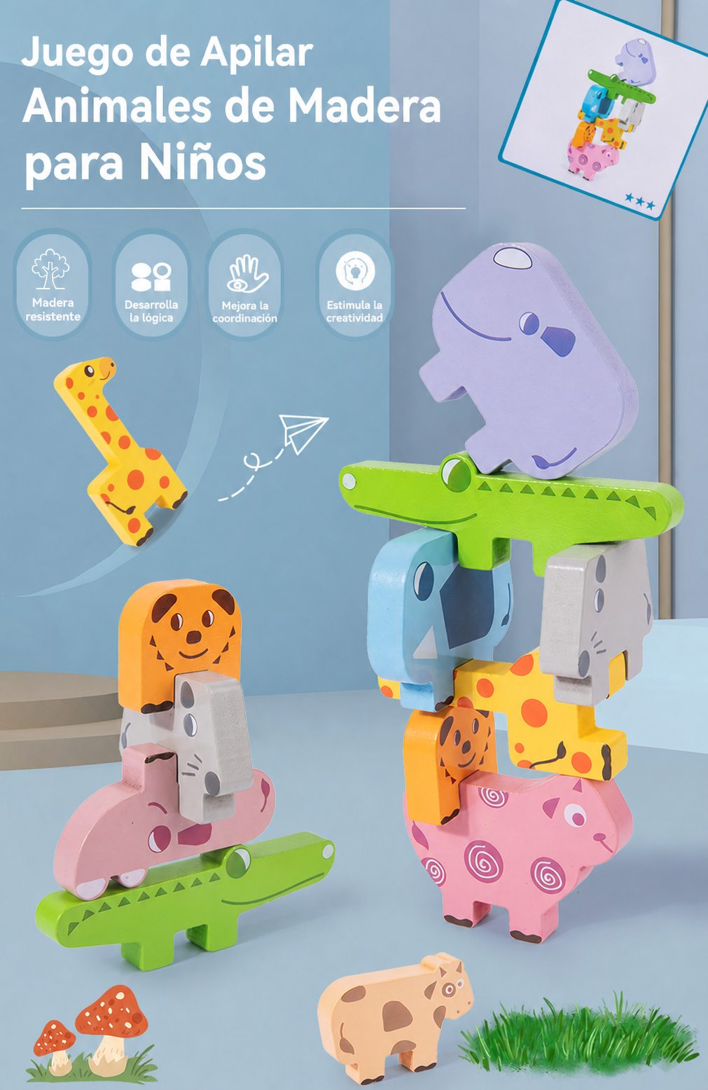 Juego de Apilar Animales de Madera para Niños - 11