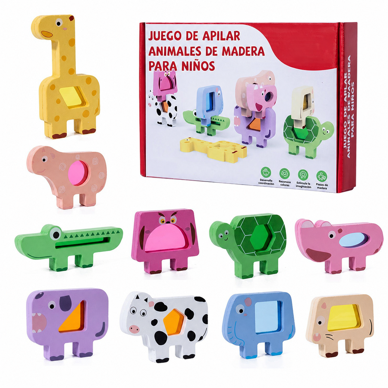 Juego de Apilar Animales de Madera para Niños - 9