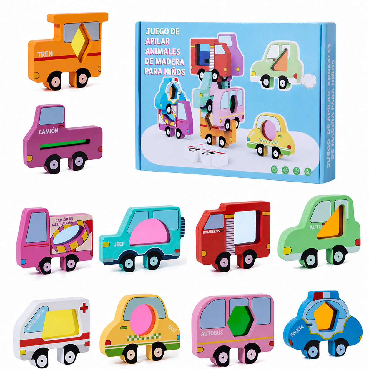 Juego de Apilar Animales de Madera para Niños - 10