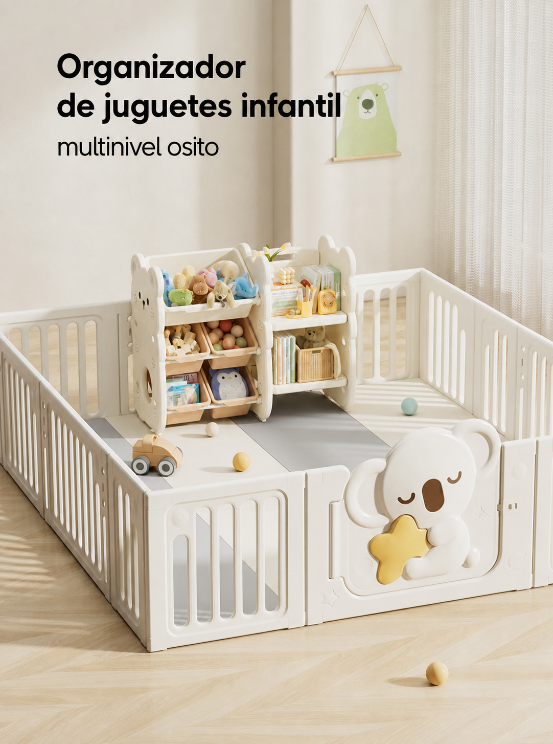 Organizador de juguetes infantil tipo osito multicanasta - 12