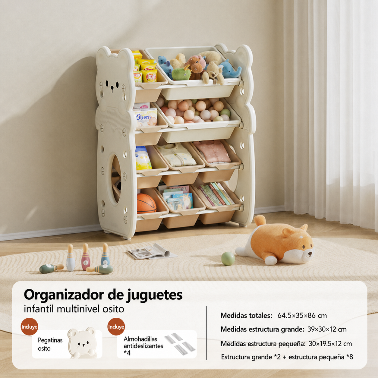 Organizador de juguetes infantil tipo osito multicanasta - 6