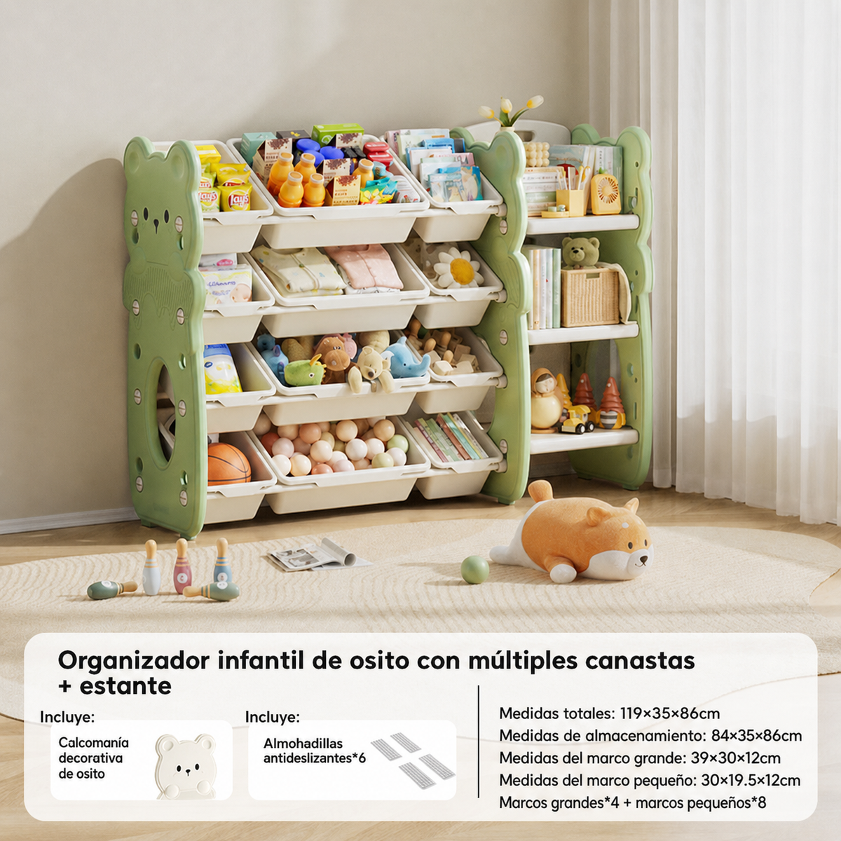 Organizador de juguetes infantil tipo osito multicanasta - 8