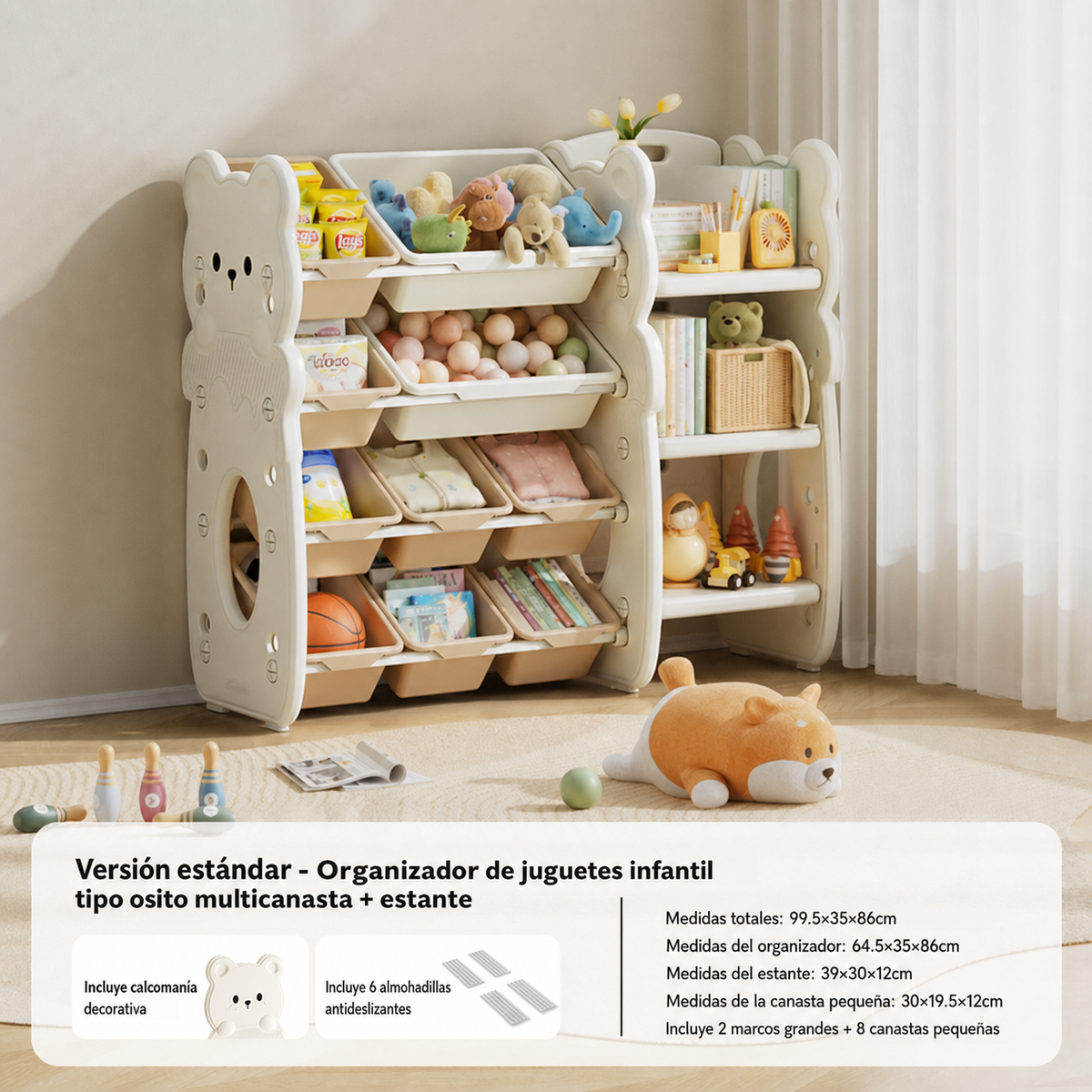 Organizador de juguetes infantil tipo osito multicanasta
