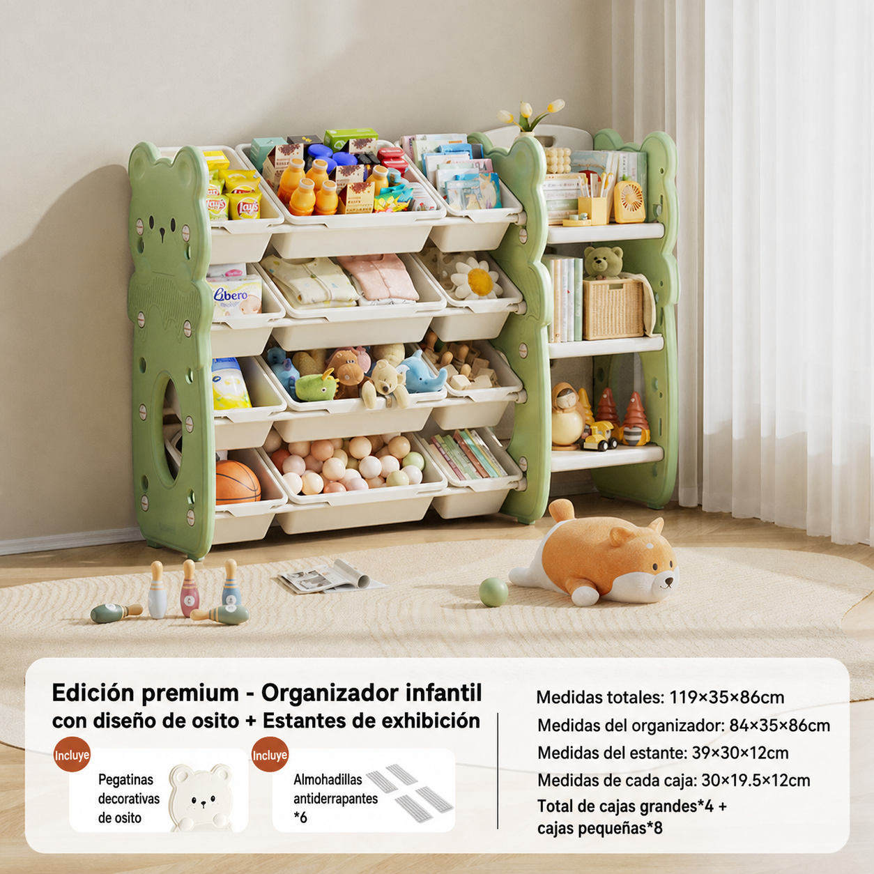 Organizador de juguetes infantil tipo osito multicanasta