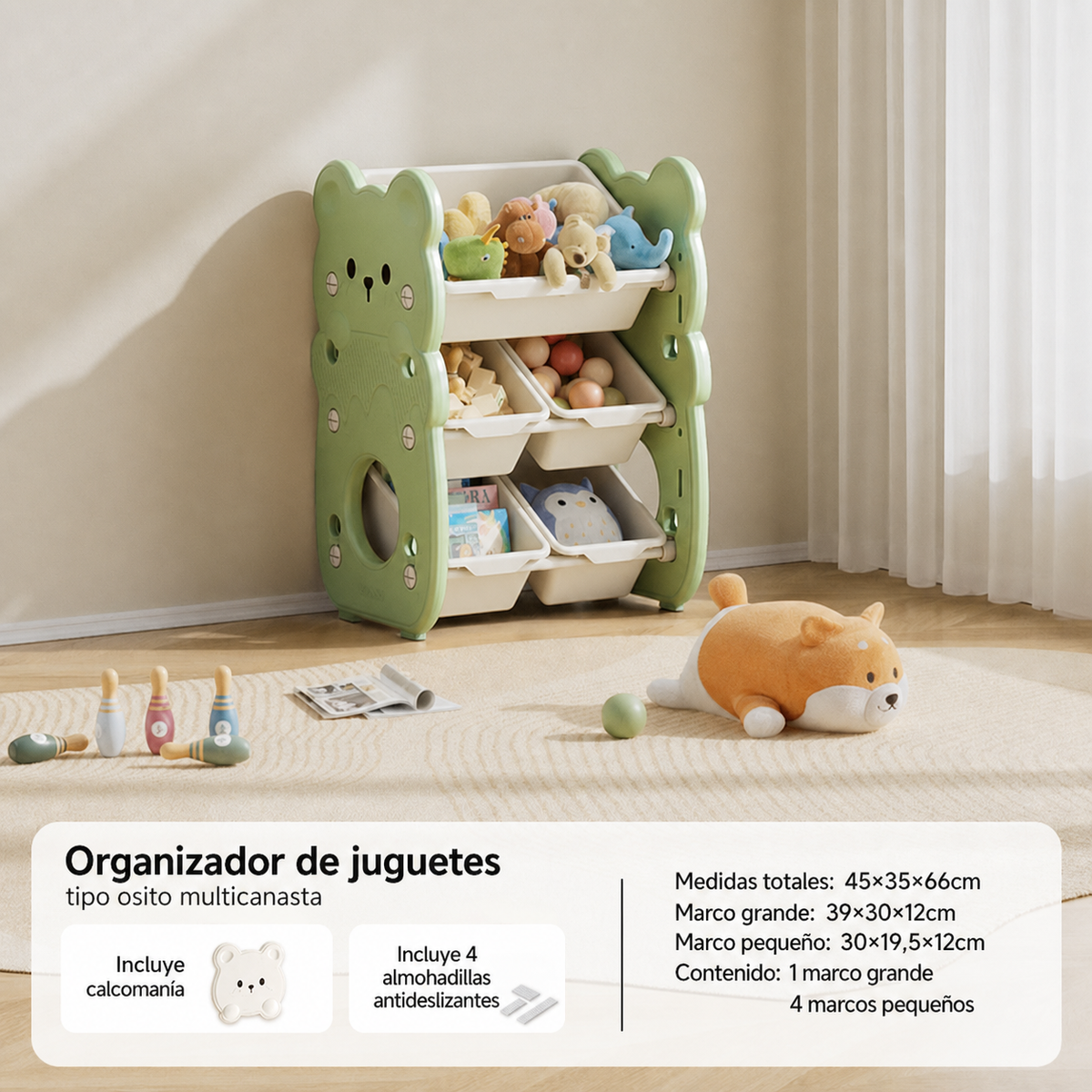 Organizador de juguetes infantil tipo osito multicanasta
