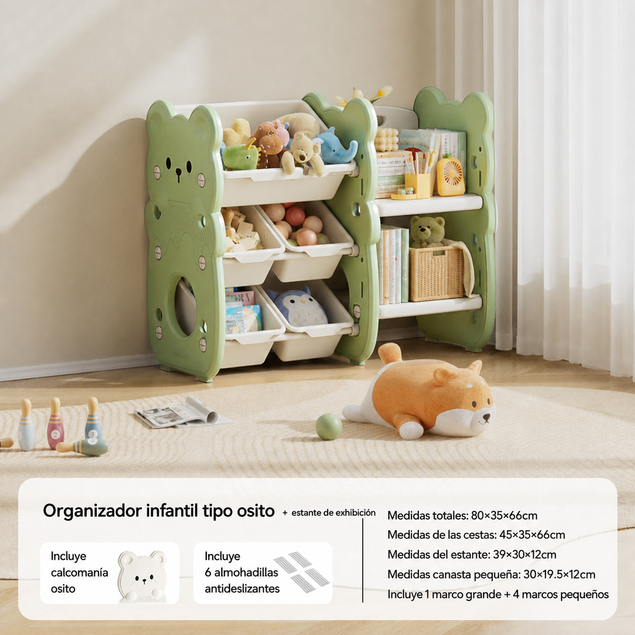 Organizador de juguetes infantil tipo osito multicanasta
