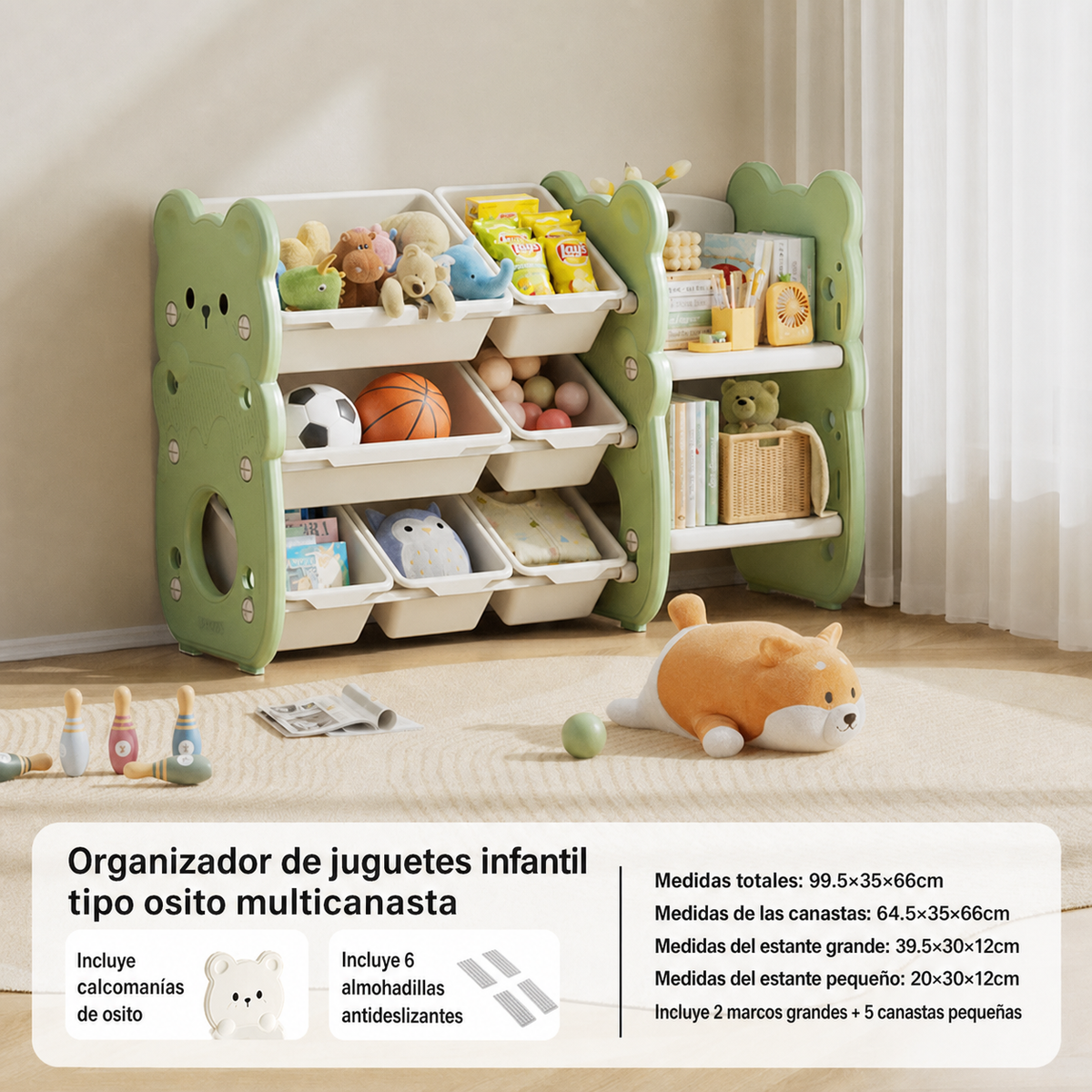 Organizador de juguetes infantil tipo osito multicanasta
