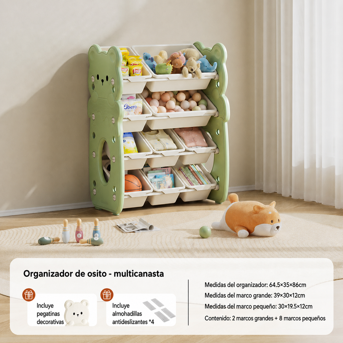Organizador de juguetes infantil tipo osito multicanasta